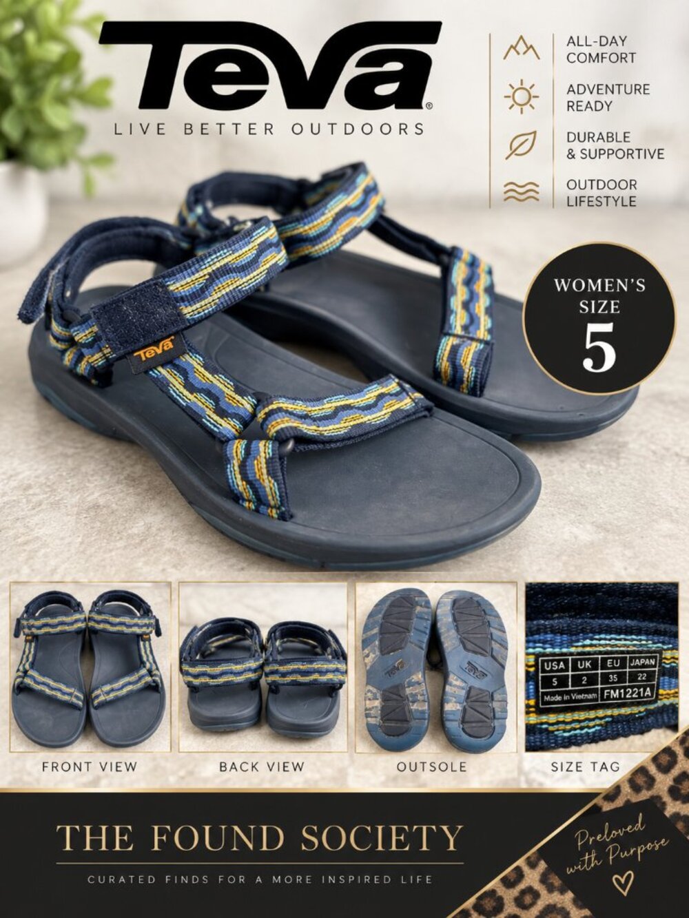 Teva Women’s Adjustable Sport Sandals – Size 5